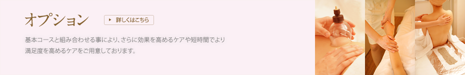 [オプション]基本コースと組み合わせる事により、さらに効果を高めるケアや短時間でより満足度を高めるケアをご用意しております。